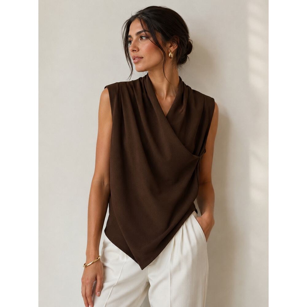 NWT! Lauren Ralph Lauren Brown Draped Sleeveless Top